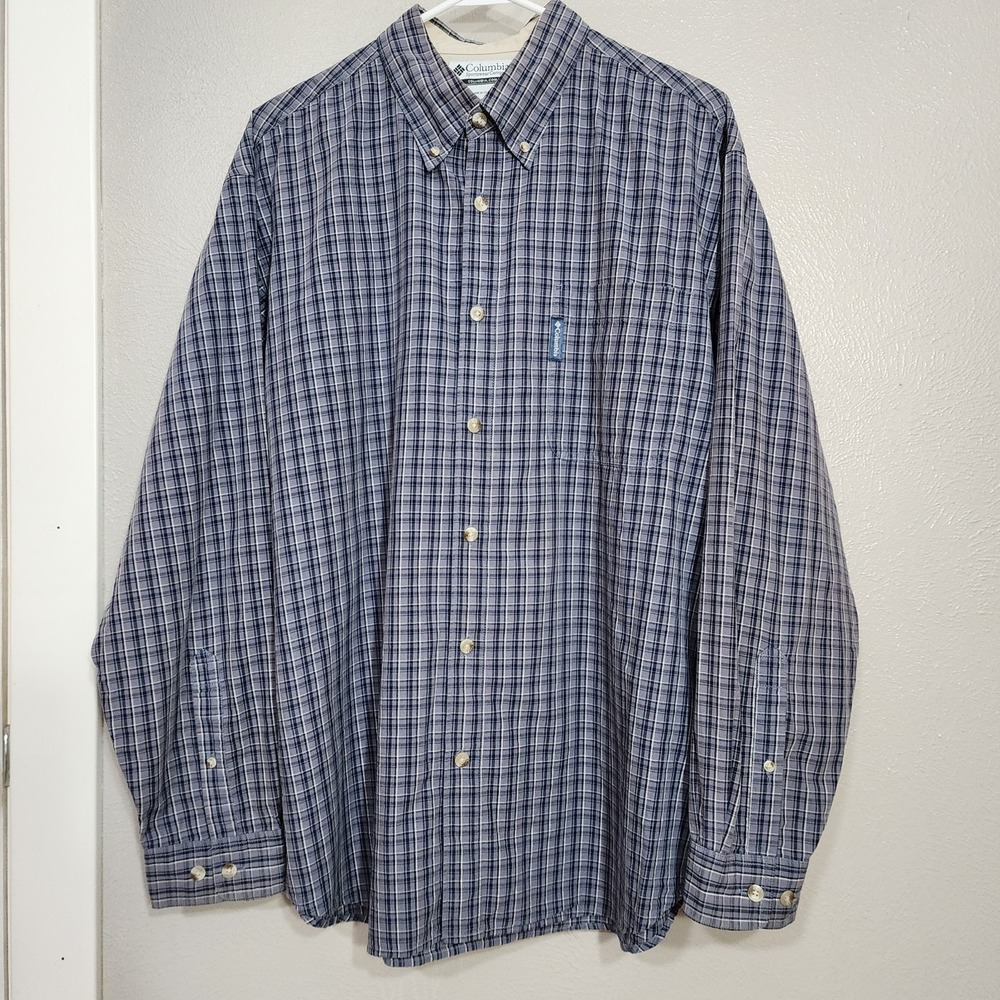 Columbia Mens Size XL Plaid Button Down Shirt Long Sleeve Blue Grey Casual